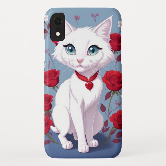 Rose Cat  Case-Mate iPhone Case (White Cat Pretty Blue Eyes Colorful Background iPhone Case!)