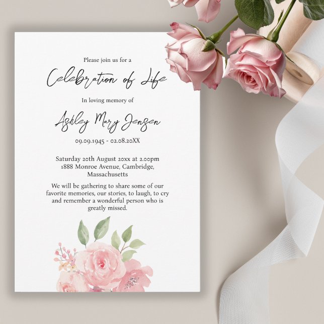 Rose Celebration of Life Funeral Invitation (Creator Uploaded)
