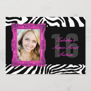 Rose chaud et zèbre Invitation Sweet sixteen