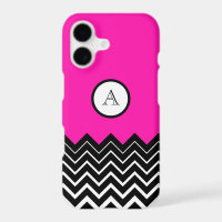 Rose Chaud Monogramme Chevron Zigzag Noir Blanc