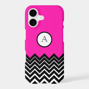 Rose Chaud Monogramme Chevron Zigzag Noir Blanc
