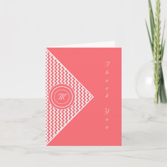 Rose Chevron Monogrammed Thank You Card (Front)