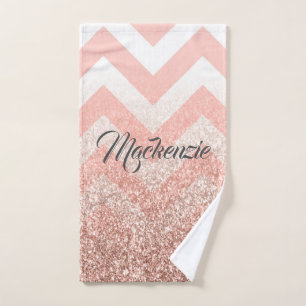 Rose Chevrons and Glitter Bath Towel Set