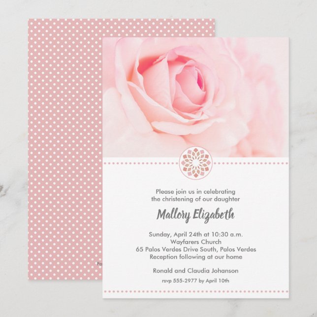 Rose Christening, Invitations Baptême (Devant / Derrière)