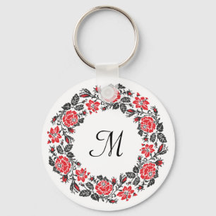 Rose circle cross-stitch Pattern Template monogram Keychain