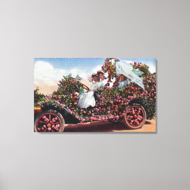 Rose City Festival Decorated Auto with Ladies Canvas Print (Front)