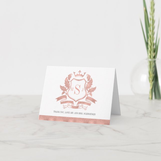 Rose classique Gold Crest Mariage Carte de remerci (Devant)