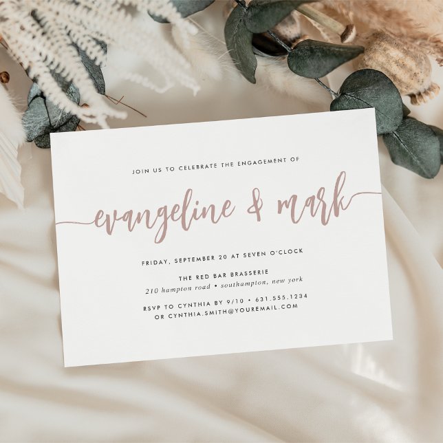 Rose Clay Modern Signature Script Engagement Party Invitation (Creator Uploaded)