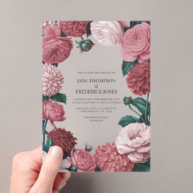 Rosé Clay, Terra Pink & Peony Smoke Floral Wedding Acrylic Invitations (Insitu (Handheld))