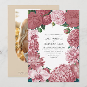 Rosé Clay, Terra Pink & Peony Smoke Floral Wedding Invitation