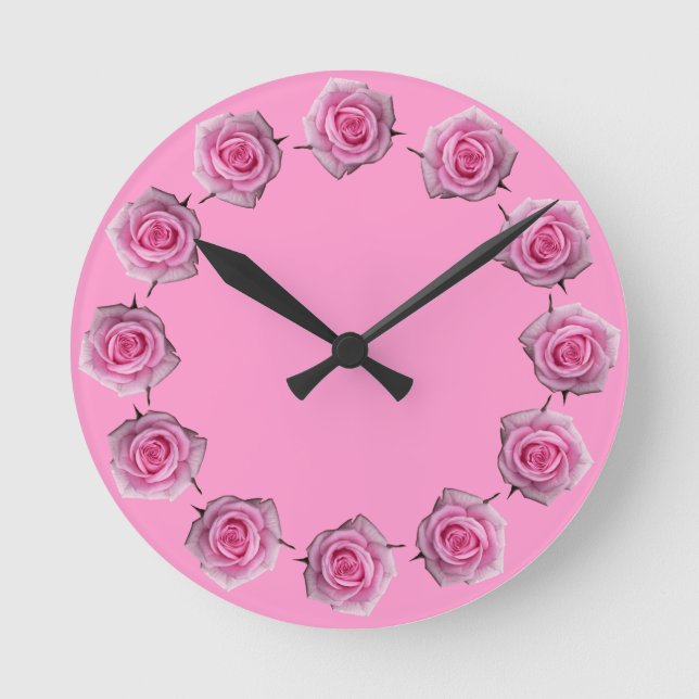 Rose Clock Pink Rose Flower Wall Clock Rose Decor (Front)