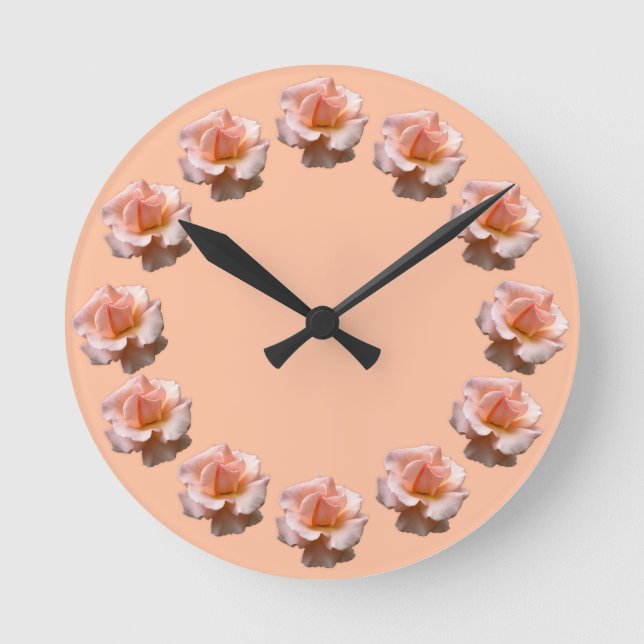 Rose Clock Wildrose Wall Clock Peach Rose Clock (Front)