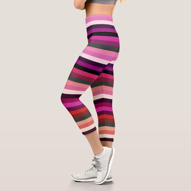 Rose Colour Stripes Capri Leggings (Left)
