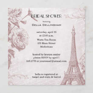 Rose Coloured Eiffel Tower Bridal Shower Invitatio Invitation