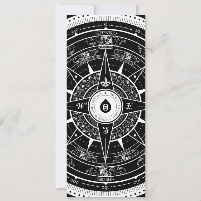 Rose Compass - L. Rectangle Invitation Card (noir) (Devant)