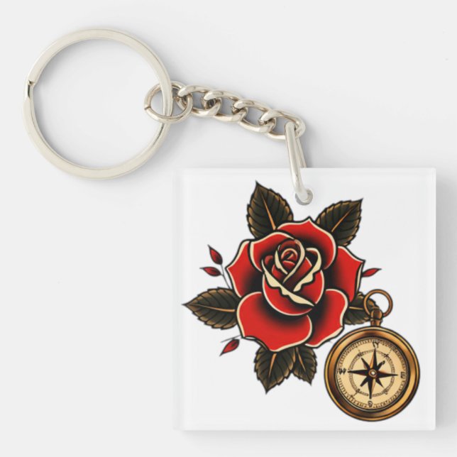 Rose Compass of Bliss Keychain (Front)
