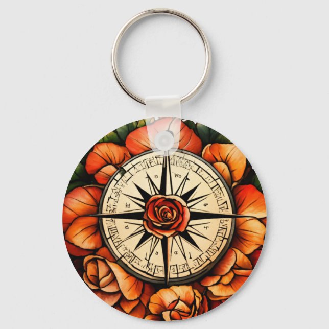 Rose Compass of Bliss Keychain (Front)