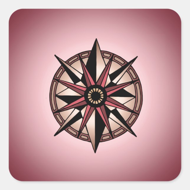 rose compass star square sticker (Front)