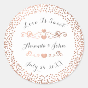 Rose Confetti White Save the Date Love is Sweet Classic Round Sticker