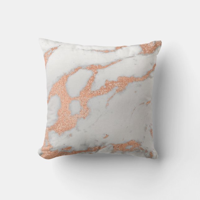 Rose Copper Gold Grey Glitter Marble Stone Metal Throw Pillow (Front)