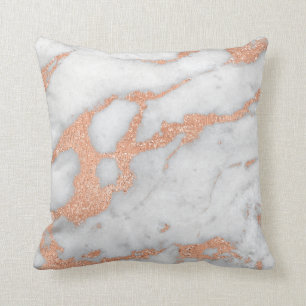 Rose Copper Gold Grey Glitter Marble Stone Sprakly Throw Pillow
