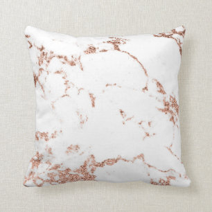 Rose Copper Gold White Glitter Marble Grey Glitter Throw Pillow