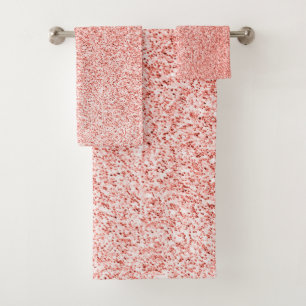 Rose coral light glitter faux sparkles bath towel set