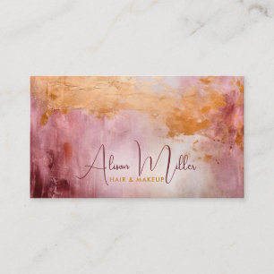 Rose Coral Watercolor and Gold Abstract Business Card