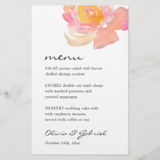 Rose couleur rose. Menu mariage moderne et élégant