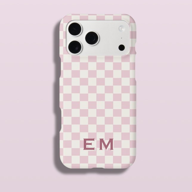 Rose Crème Damier Côté Initiale Vérificateur (Pink Checkerboard Phone Case with Custom Initials)
