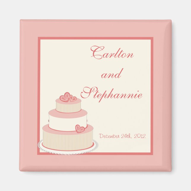 Rose/Creme Wedding Cake Magnet Favour (Front)