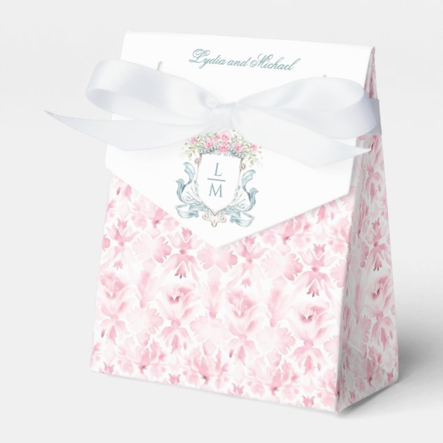 Rose Crest w/ Bow | Monogram Wedding Favor Box (Front Side)