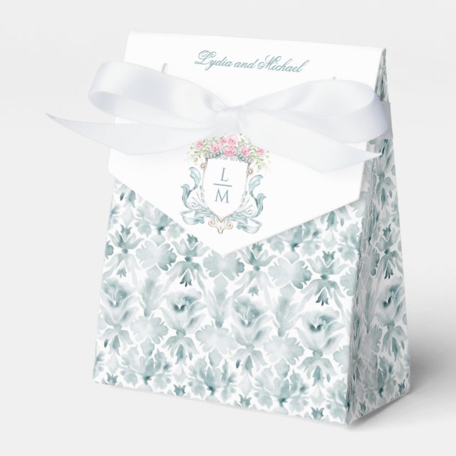Rose Crest w/ Bow | Monogram Wedding Favor Box (Front Side)
