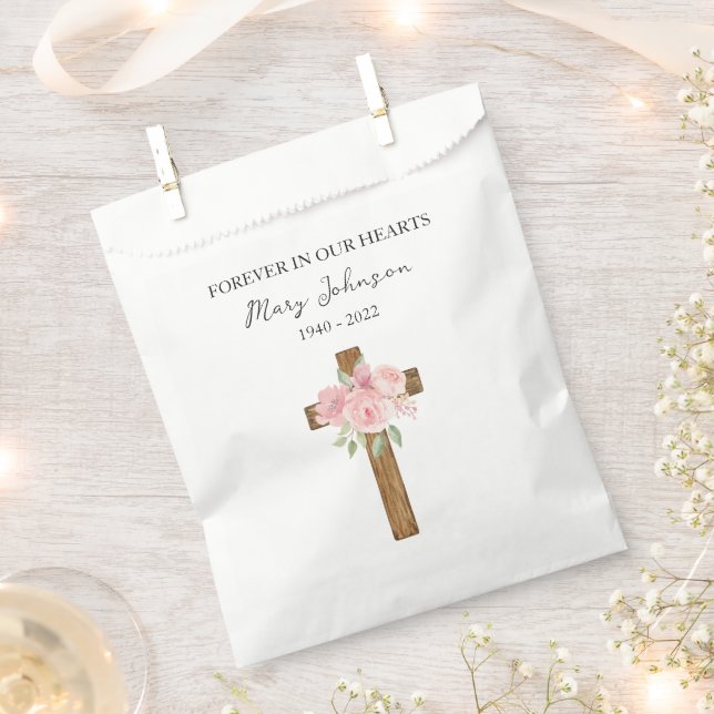 Rose Cross Funeral Favor Bag (Clipped)