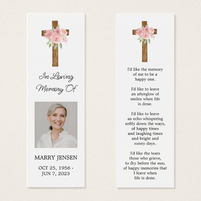 Rose Cross Photo Funeral Bookmark (Front & Back)