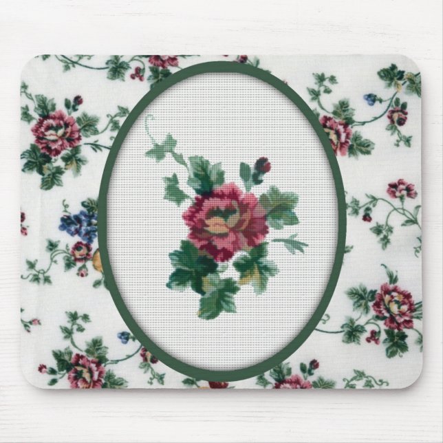 Rose Cross Stitch Mousepad (Front)