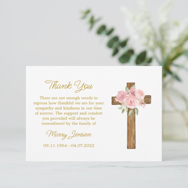 Rose Cross Sympathy Thank You Card (Standing Front)