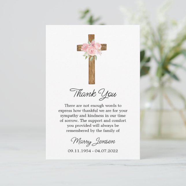 Rose Cross Sympathy Thank You Card (Standing Front)
