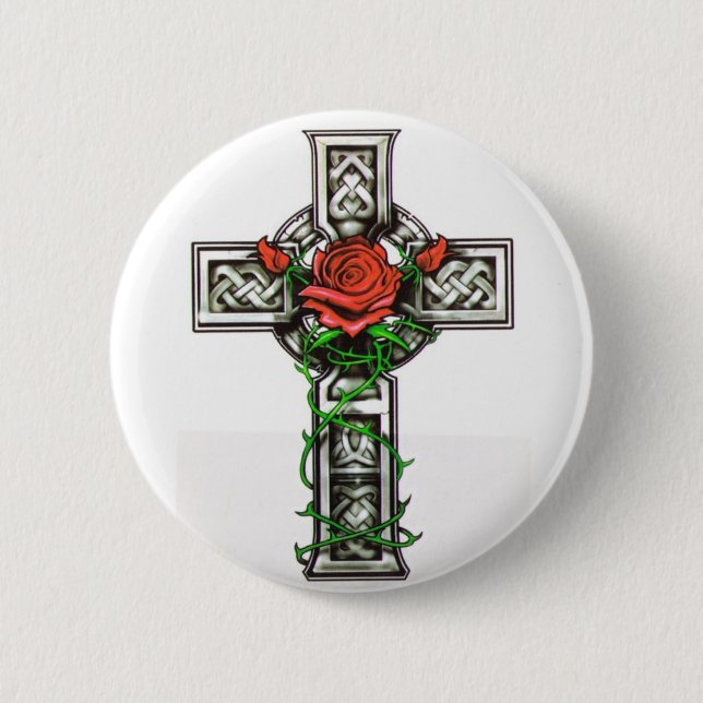Rose cross tattoo design 2 inch round button (Front)
