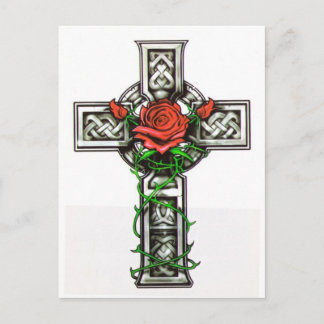 Rose cross tattoo design postcard