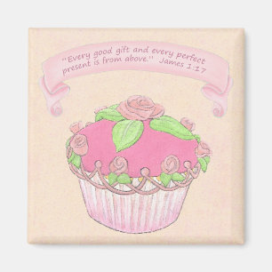 Rose CupCake Scripture Magnet