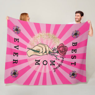 Rose Customize Elegant Floral Pink Glitter Fleece Blanket