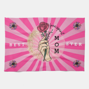 Rose Customize Elegant Floral Pink Glitter Kitchen Towel