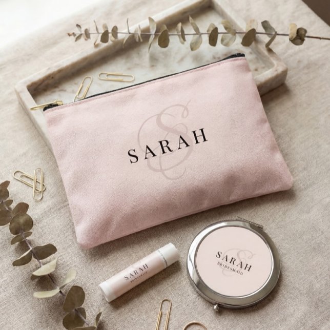 Rose Cute Monogram Custom Bridesmaid Proposal Gift Accessory Pouch (Creator Uploaded)