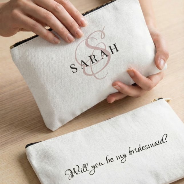 Rose Cute Monogram Personalized Bridesmaid Gift Accessory Pouch (Creator Uploaded)