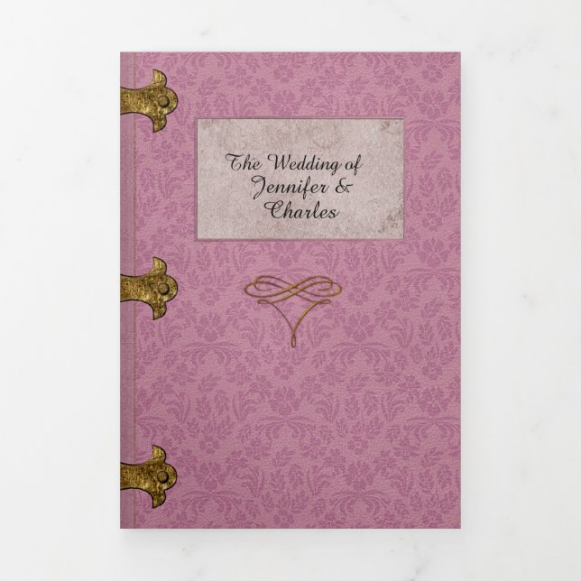 Rose Damask Fairy Tale Wedding Photo Tri-Fold Invitation (Cover)