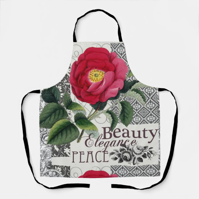 Rose Damask Pretty Floral Antique Apron (Front)