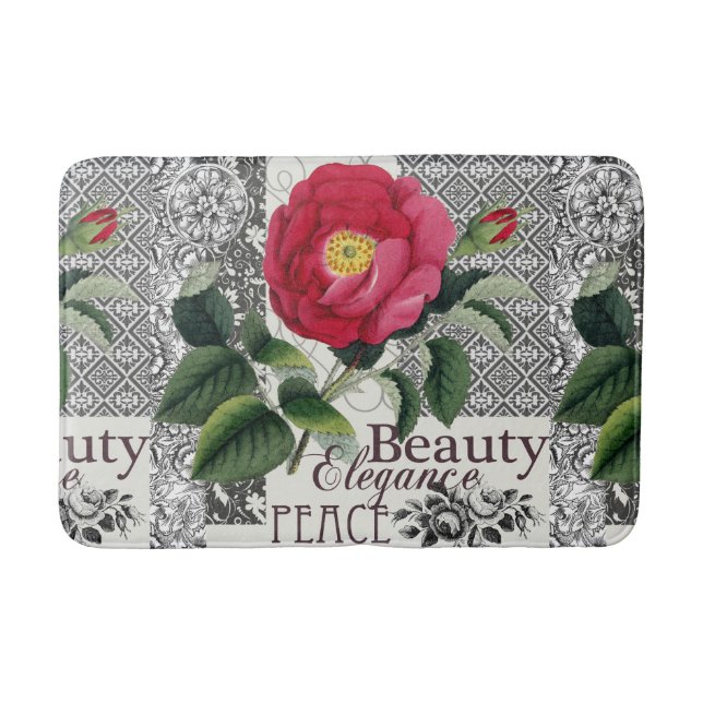 Rose Damask Pretty Floral Antique Bath Mat (Front)