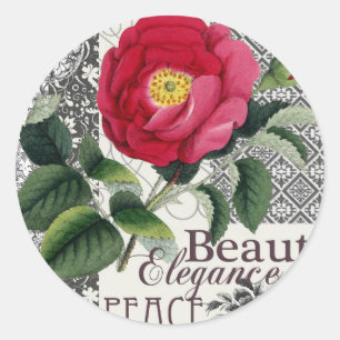 Rose Damask Pretty Floral Antique Classic Round Sticker