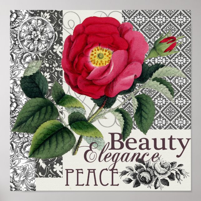 Rose Damask Pretty Floral Antique Poster (Front)